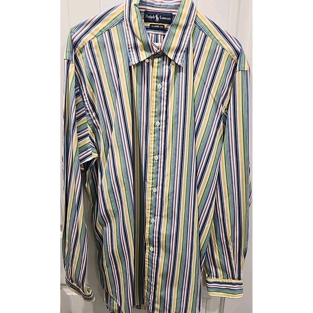 POLO RALPH LAUREN Button Down Shirt Men Large Multicolor Striped Classic